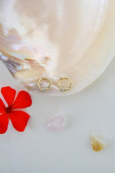 Sacce Scarves&Accessories 14K Altın Kaplama Zirkon Taşlı Mini Halka Küpe – 8 mm Hipoalerjenik