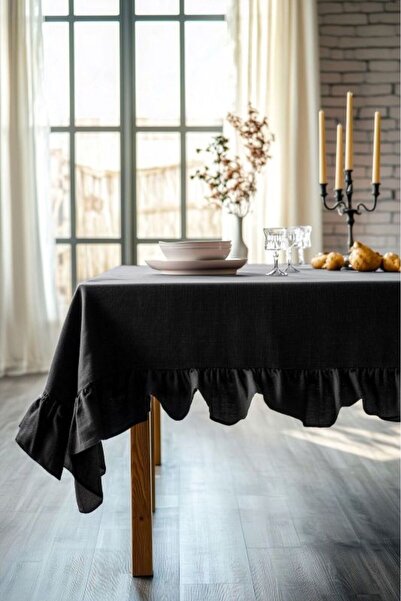 shules collection Față de masă vintage cu volane Buldan, NEGRĂ