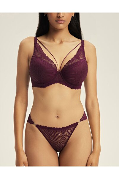 ESOTIQ Chiloți pentru femei cu design brazilian din dantelă florală și accesorii aurii | Onika