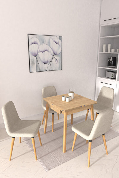 VİLİNZE Tosya Sandalye Avanos Ahşap MDF Kanatlı Mutfak Masası Takımı - 70x70+...