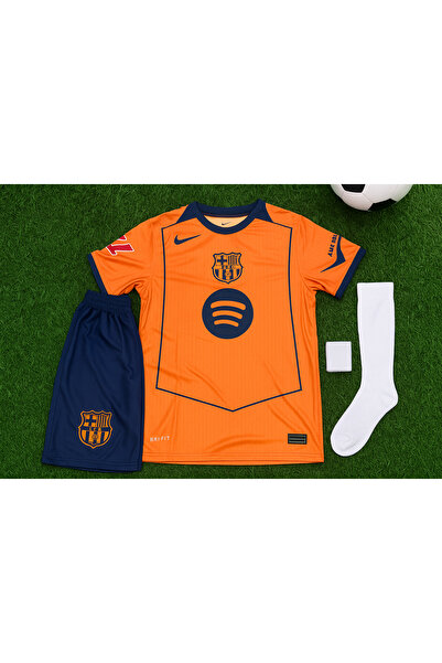 yenteks Yeni Sezon Lamine Yamal Barcelona Turuncu Renk 25-26 sezon Çocuk Futbol Forması 4 lü Set