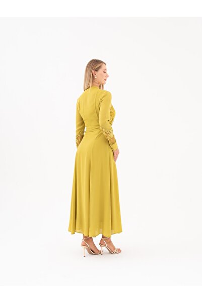 SERPİL Brode Detaylı Kuşaklı Önden Düğmeli Uzun Elbise 39519