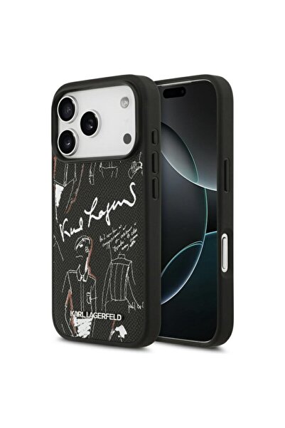 Karl Lagerfeld Hardcase for iPhone 17 Pro – Grained Pattern Logo, Black