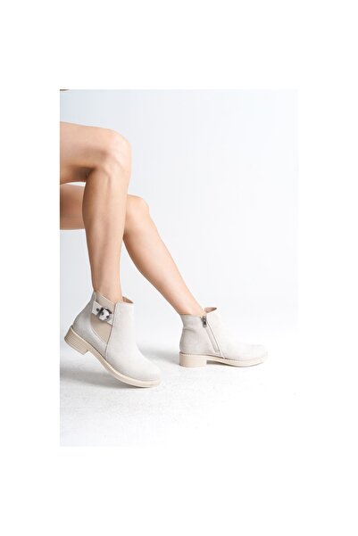 Genel Markalar LUNA Fermuarlı Lastikli Ortopedik Taban Suya ve Soğuğa Dayanıklı Topuklu Süet Kadın Bot KT Krem