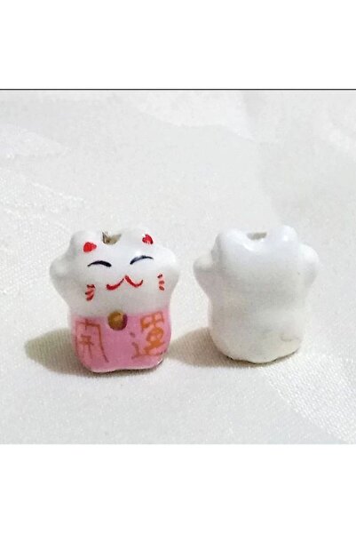 OEM 10 pieces of painted glazed porcelain beads lucky cat feng shui 16mm pink