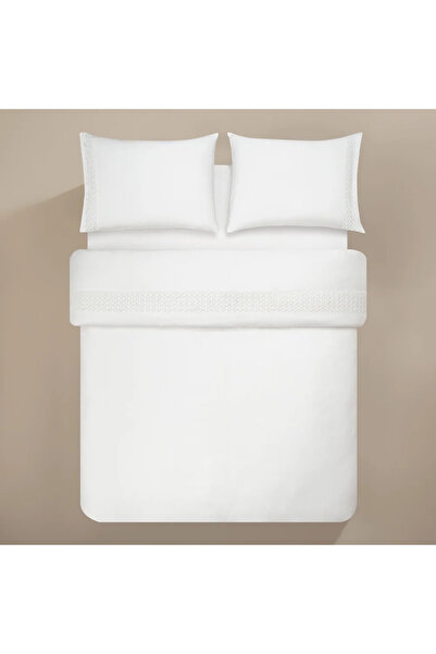 Penelope 100% Cotton Satin Fabric Duvet Cover Set 240X220 cm White - Manuela Series