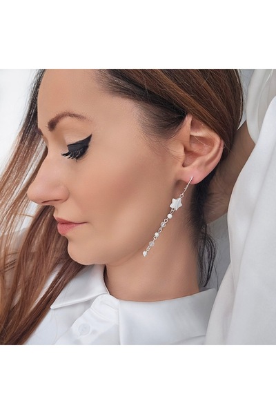 Lexy's Boutique Cercei handmade, din argint 925, Lexy's Boutique, pietre semipretioase topaz si sidef, alb/argintiu