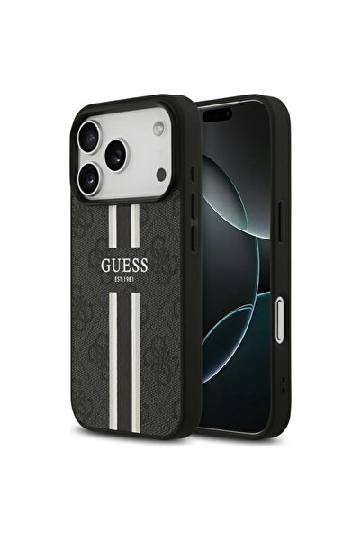 Guess Θήκη για iPhone 17 Pro, με τύπωμα ρίγες MagSafe, μαύρη