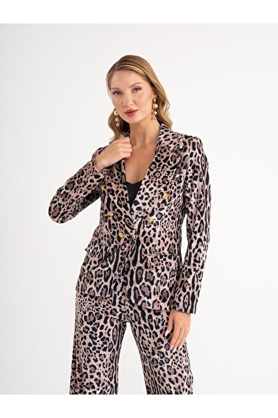 SERPİL Leopar Desenli Kadife Kumaş Ceket 37380