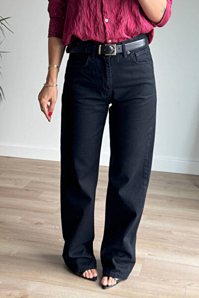 Sue Store Blugi negri cu talie înaltă, spălați, cu picioare largi