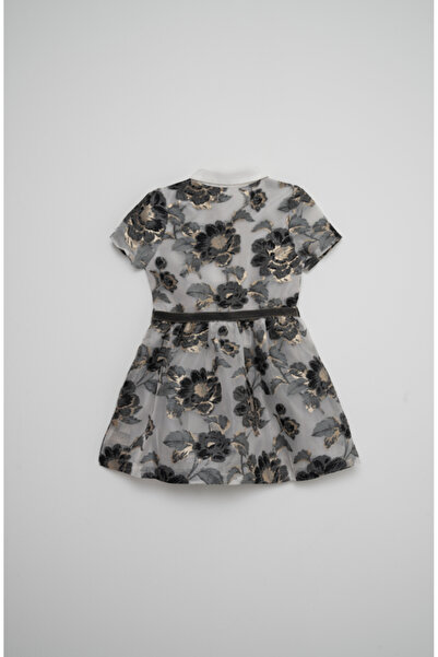 Yola فستان بناتي بأكمام قصيرة مطرز بالزهور مع ياقة قميص
