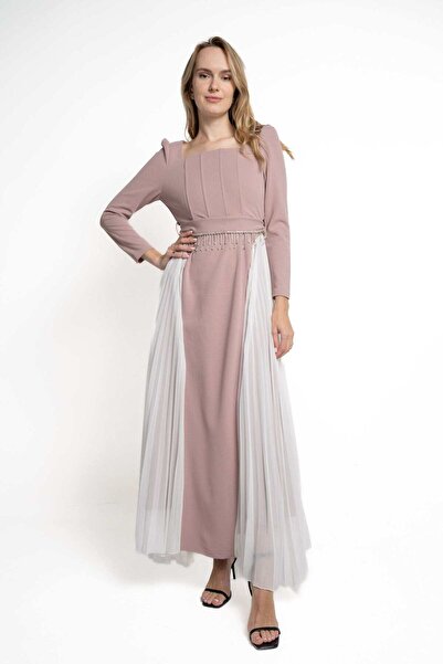 Yola Women's Long Sleeve Pleated Side Maxi Dress