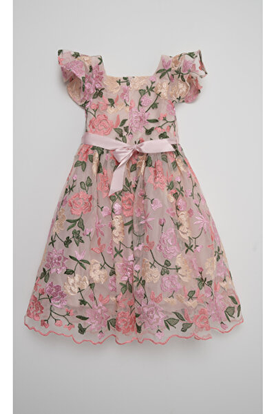 Yola فستان بناتي مزهر برقبة مربعة