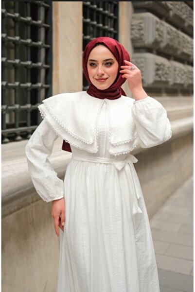 LOZA BUTİK Geniş Yakalı Dantel Detaylı ELBİSE