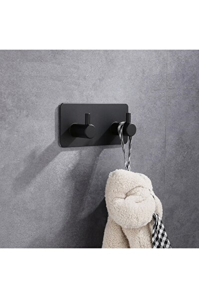 ardini Adhesive Rectangular Stick with 2 Hooks, Matte Black, 2 Pieces in a Package