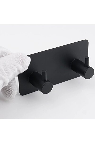 ardini Adhesive Rectangular Stick with 2 Hooks, Matte Black, 2 Pieces in a Package