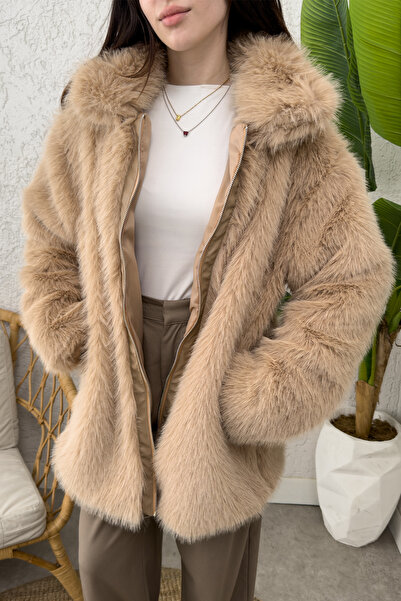 Salih Çelebi 4107 Palton premium din blană artificială - VİZON