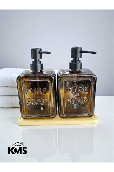 kmskumsar Σετ 2 τετράγωνων γυάλινων δοσομετρητών υγρού σαπουνιού με βάση από ...