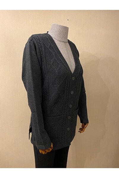 TEK Tektri̇ko Winter Wool Type Mother Cardigan Without Beads / Anthracite