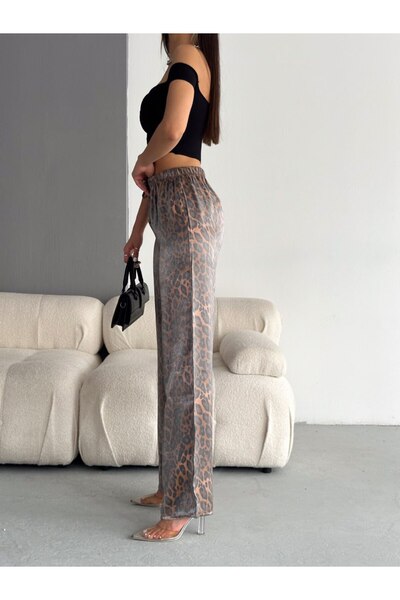 PUCKA FASHION Pucka Leopard Pattern Shiny Dpkuma High Waist Pants