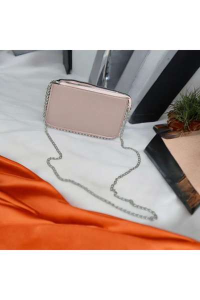 Moda fiesta Women's Shoulder and Hand Bag with Chain Strap and Pearl Detail Powder