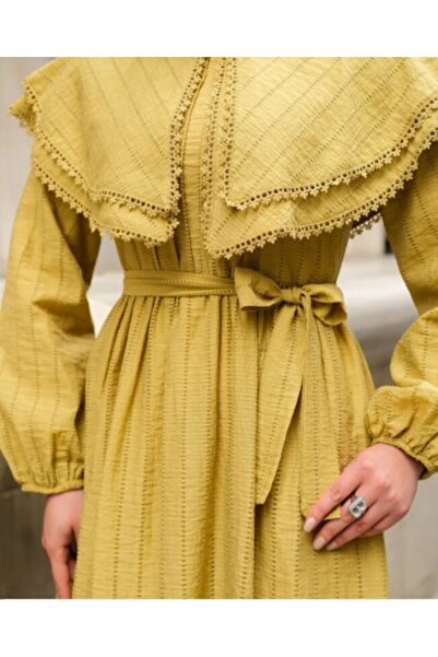 LOZA BUTİK Geniş Yakalı Dantel Detaylı ELBİSE