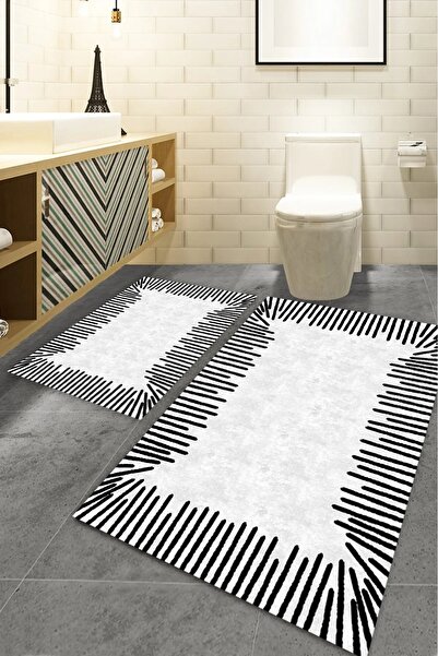 oabhome Safir 2'li Banyo Paspası Yıkanabilir Kaymaz Taban Renkli Dekoratif Ba...