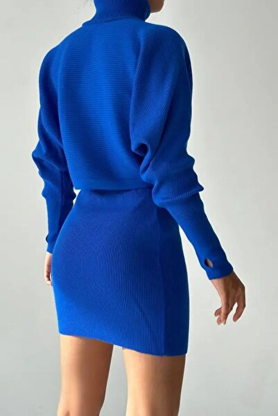 ARONLİ Turtleneck Hand-Knitted Sweater and High-Waisted Knitted Skirt Set