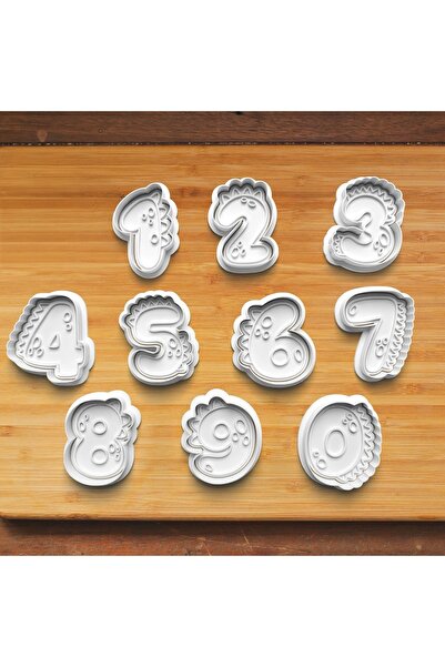 Hobist مجموعة من 10 قوالب على شكل أرقام منقوشة على شكل ديناصور لصنع الكعك وال...
