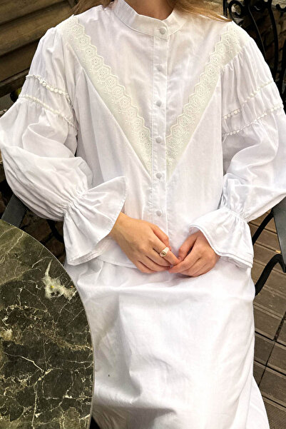 ZÜLAYS Duru Dantelli Gömlek Beyaz