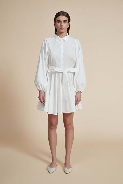 Yola Short Dress with Long Sleeves and Shirt Collar