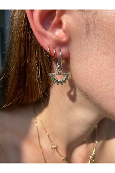 Hora Gold Silver Yelpaze Çelik Küpe