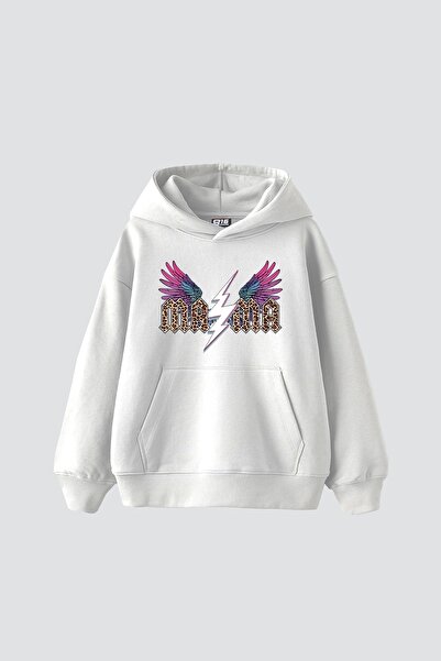 Bak Moda هودي أبيض كبير الحجم مطبوع عليه ليوبارد ماما للجنسين