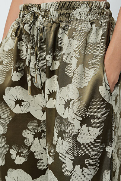 Orfeo Negro Women's Khaki - Beige Color Patterned Wide Leg Elastic Waist Trousers