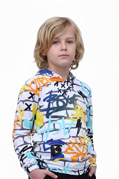 FYK KİDS SWEATSHIRT CU CAPĂTĂ CU MOTIVE PENTRU BĂIEȚI