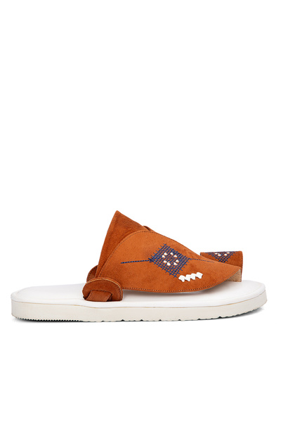 NAYASHIN Embroidered camel suede oriental shoes with a sugar orthopedic sole