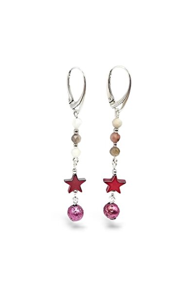 Lexy's Boutique Cercei handmade, din argint 925, Lexy's Boutique, pietre semipretioase rodonit, hematit si lava