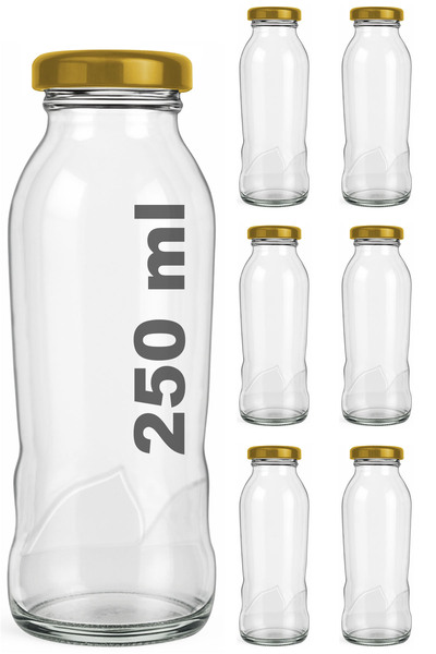 Afracam 250 ml Dalga Desenli Şeffaf Meyve Suyu, Limonata Şişesi Metal Kapaklı 250 Cc Boş Cam Şişe 6 Adet