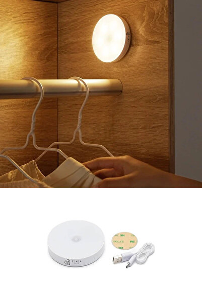 Ema Dükkan 2 ADET Sensörlü Led Kabin Işığı 4000K USB Şarjlı Hareket Algılamalı Dolap Altı Gece Lambası