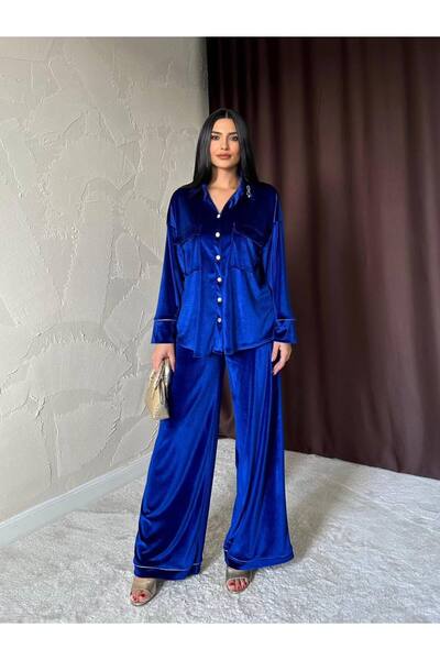 369 etnik butik Gold Button Detailed Velvet Suit