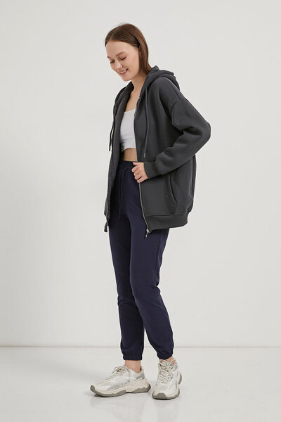 Arma Life Γυναικείο φούτερ με φερμουάρ και κουκούλα καπνιστό oversize