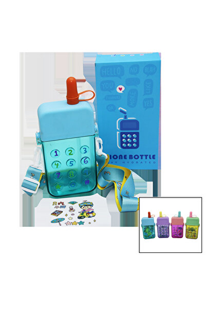 Go İthalat Phone Model Colorful Mica Crystal Water Bottle with Straw - Screw Lid - with Hanger 300ml (5273)