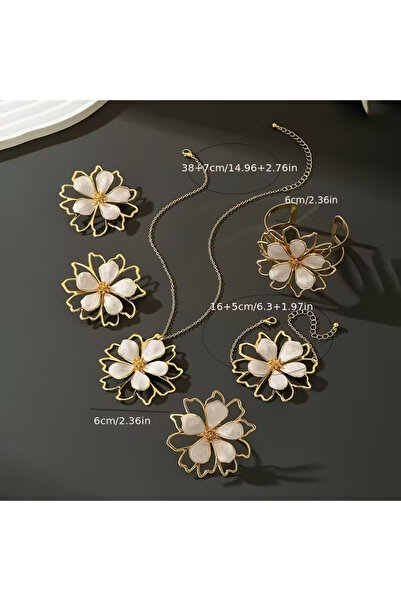 byozanyılmaz White Mineral Necklace Earrings Bracelet Set