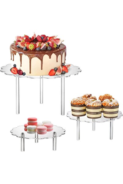 Slasa 3 PCS Clear Acrylic Cake Stands Tiered Flower Shape Dessert Display Risers