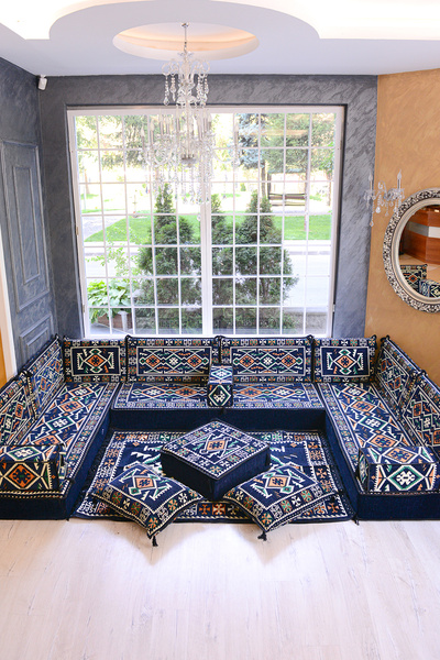 BAKIRÖZÜ HOME Şark Köşesi Takımı Lacivert Anadolu Modeli 18 Parça (20 CM MİND...