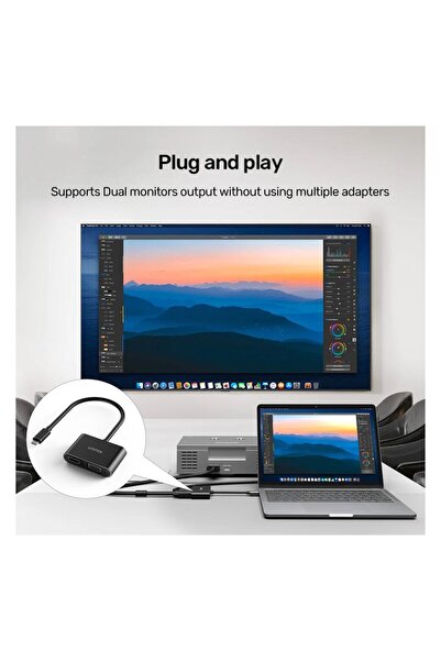 Unitek USB-C to HDMI & VGA Adapter | 4K HDMI, 1080P VGA, Plug & Play, Black | V1168A