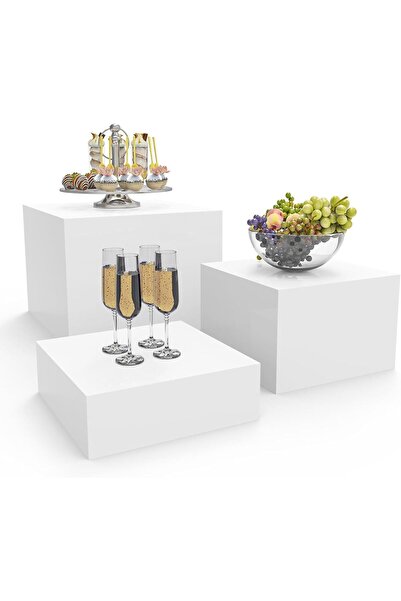 Slasa حاملات عرض طعام مكعبة من الأكريليك الأبيض، مكونة من 3 قطع، ذات قاع مجوف...