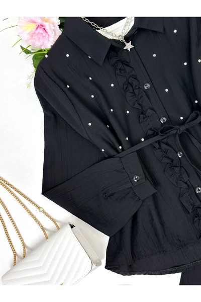 YEDİLALE Sav.Aroski̇ Stone-Embellished Waist-Tie Shirt Skirt Dual-Piece Set [38-46 Size Range]