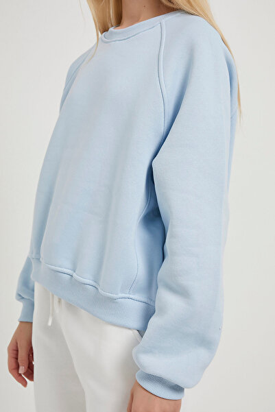 Arma Life Kadın Biyeli Bisiklet Yaka Mavi Basic Sweatshirt