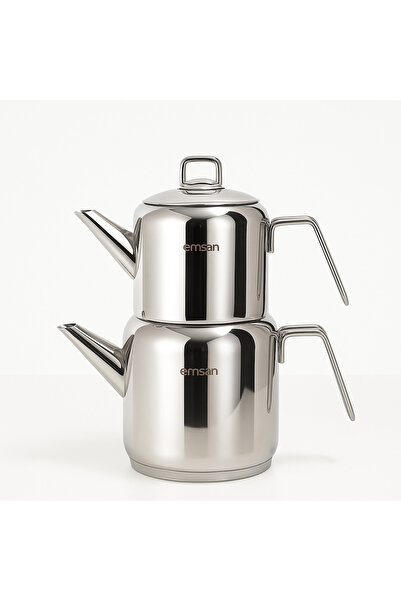 MuratogluHome Emsan Karla Steel Teapot Set – 18/10 Stainless Steel, Ergonomic Handle, Stylish Design